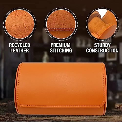 Watch Travel Case Portable Organizer - Luxury Watch Roll Travel Box Recycled Leather Watch Storage and Display for Men and Women (WCASE-3-BROWN) - color: BROWN, size: Three slots