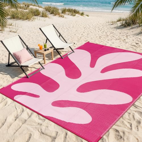 Lahome Plastic Coastal Coral Rv Outdoor Rug, Waterproof 6x9 Outdoor Camping Rug, Lightweight Hot Pink Camper Mats for Outside Beach Pool Patio Deck, Pink 6'x9' - color: Hot Pink, size: 6' x 9' (Rectangular)