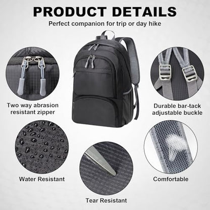 HOLYLUCK 20L Lightweight Packable Hiking Daypack Foldable Backpack for Men Women Small Travel Outdoor Foldable Shoulder Bag-black - color: Black