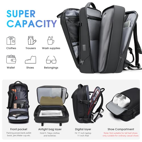 TANGCORLE Vacuum Seal Travel Backpack,Expandable Vacpack Backpack with Vacuum Compression System 50L - color: Black-c50
