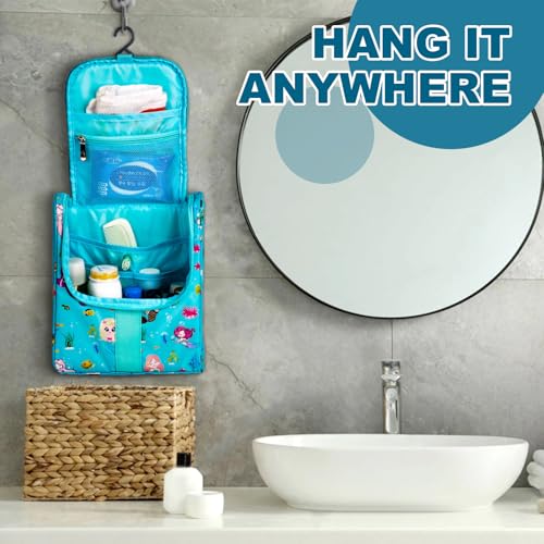 Remobia Hicol Cute Cartoon Hanging Kids Toiletry Bag Children Travel Cosmetic Makeup Organizer Wash Bag Shower bag Over Night Bag Camping Shaving Kit Bag for Boys & Girls (Mermaid) - color: Mermaid