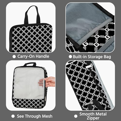 7 Pcs Compression Packing Cubes for Travel, Waterproof Suitcase Luggage Backpack Organizer with Toiletry Bag Travel Essentials for Women/Men-Plaid - color: Black-Plaid