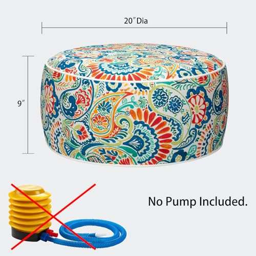 Magpie Fabrics Inflatable Stool Ottoman Pouf D20 xH9, Outdoor Round Footrest Footstool, Portable for Patio Garden Travel Camping - Paisley Multi - color: Paisley Multi