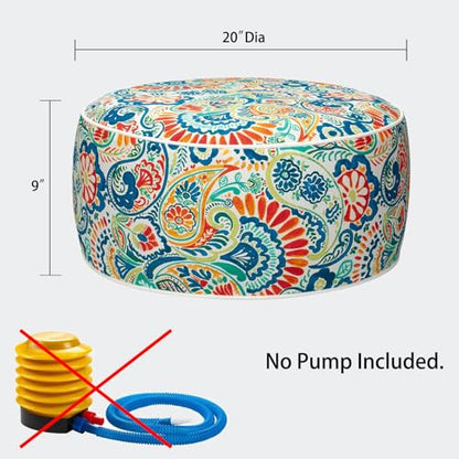 Magpie Fabrics Inflatable Stool Ottoman Pouf D20 xH9, Outdoor Round Footrest Footstool, Portable for Patio Garden Travel Camping - Paisley Multi - color: Paisley Multi