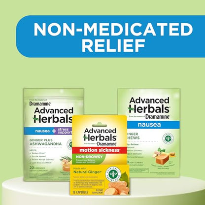 From the Makers of Dramamine, Advanced Herbals Ginger Chews for Nausea Relief, Morning Sickness Relief & Motion Sickness Relief During Travel, Lemon-Honey, 20 Count - size: 20 Count (Pack of 1)