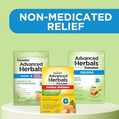 from The Makers of Dramamine, Advanced Herbals Ginger Chews for Nausea Relief, Morning Sickness Relief & Motion Sickness Relief During Travel, Lemon-Honey, 40 Count - size: 40 Count (Pack of 1)