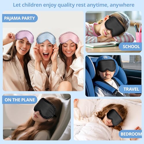 Kids Sleep Mask, 100% Real Mulberry Silk Eye Mask, Sleeping Mask for Kids with Adjustable Elastic Band, Soft & Light Blocking Eye Cover Gift for Boys Girls Teens Age 5+ (Blue) - color: Blue