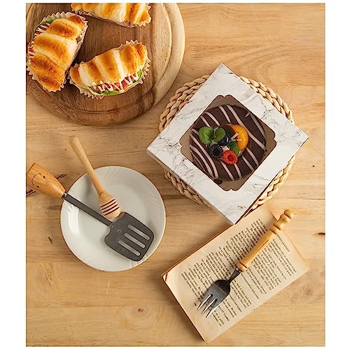 20 Pack Bakery Boxes with Window Small 6x6x2 inch for Cookie, Candy, Pastry, Brownie, Chiffon Cake, Tart, Pie, Waffle (White Marble) - color: White Marble