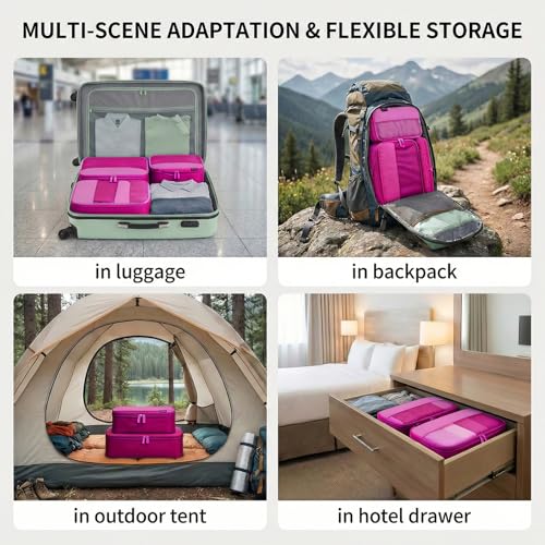 4 Piece Compression Packing Cubes for 3–7 Day Travel, Space Saving Travel Organizers with Breathable Mesh, Double-Zipper Packing Cubes for Carry-On & Suitcases (Red) - color: Red