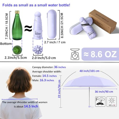 BAODINI Travel Essentials Mini Umbrella for Purse With Case Small Compact UV Sun Protection Lightweight Tiny Pocket Manual Open Close Umbrella for Women Kids and Men Fits Purse Backpack - color: D-2 Pack Pink & Purple