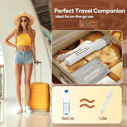 Newbealer 2in1 Travel Iron, 100-240V Clothes Steamer, 2 Steam Levels, Gold | Portable for On-the-Go, Heats in 20s, Dry Iron No Clamp, 180° Rotatable Head, 360° Leak-Proof, Auto-Off, Self-Cleaning, 90ml
