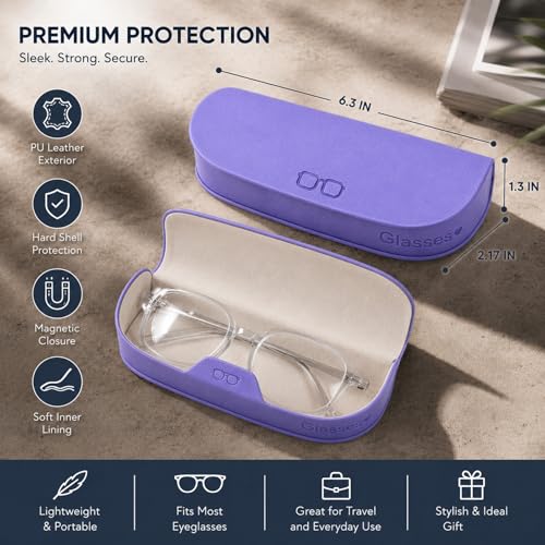 Glasses Case hard shell,3-in-1 Sunglasses Case & Eyeglass Case with Cleaning Cloth & Storage Pouch - color: Purple