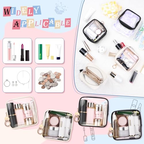 4.9" Clear Small Makeup Bag for Purse, TPU Mini Cosmetic Bag with Ring Buckle, Portable Small Makeup Travel Toiletry Pouches for Women, Birthday/Wedding/Christmas (Black) - color: Clear-Single-sided Black