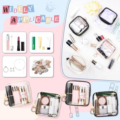 4.9" Clear Small Makeup Bag for Purse, TPU Mini Cosmetic Bag with Ring Buckle, Portable Small Makeup Travel Toiletry Pouches for Women, Birthday/Wedding/Christmas (Black) - color: Clear-Single-sided Black