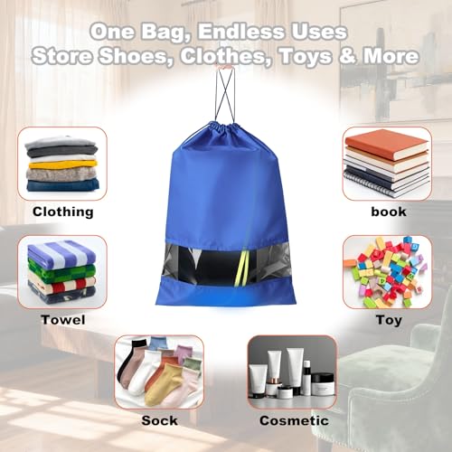 20 Pack Shoe Bags for Travel, 17" x 12.6" Drawstring Shoe Organizers with Clear Window, Breathable Non-Woven Dustproof Pouches for Luggage & Closet (Blue) - color: Blue
