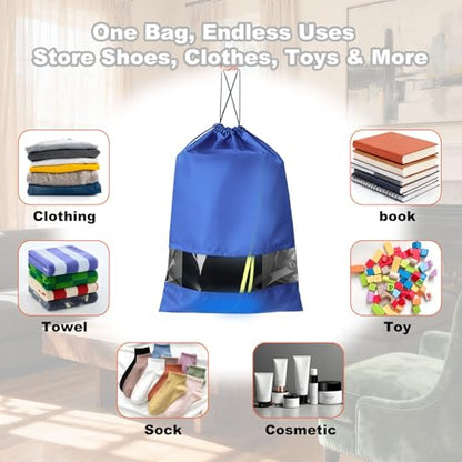 20 Pack Shoe Bags for Travel, 17" x 12.6" Drawstring Shoe Organizers with Clear Window, Breathable Non-Woven Dustproof Pouches for Luggage & Closet (Blue) - color: Blue