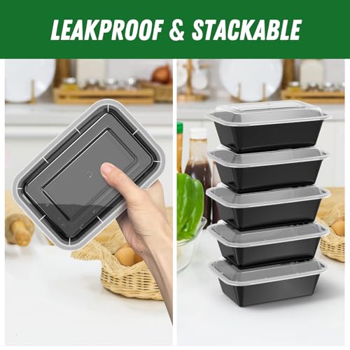 Dealusy 50 Pack (100-Piece) 24 oz Meal Prep Containers Reusable with Lids, Sturdy Leakproof & Food Safe, Microwave, Freezer, Dishwasher Safe Prep Containers, To Go Take Out Plastic Food Storage - size: 24 oz