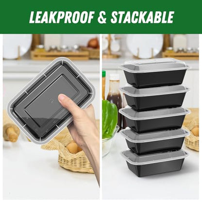 Dealusy 50 Pack (100-Piece) 24 oz Meal Prep Containers Reusable with Lids, Sturdy Leakproof & Food Safe, Microwave, Freezer, Dishwasher Safe Prep Containers, To Go Take Out Plastic Food Storage - size: 24 oz