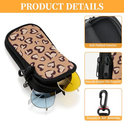 WOZEAH Double Eyeglass Case with 2 Compartments, Travel Eyewear Organizer for Two Pairs of Glasses - color: Leopard