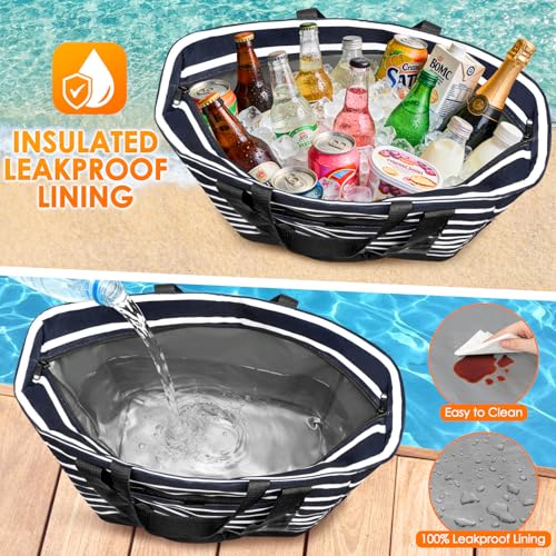 Cooler Bag Insulated, Soft Side Cooler, Reusable Grocery Bags with Zipper Closure, Thermal Leakproof Large Insulated Tote Bag for Hot/Cold Food for Grocery, Beach, Travel, Picnic - color: Black and White
