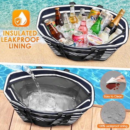 Cooler Bag Insulated, Soft Side Cooler, Reusable Grocery Bags with Zipper Closure, Thermal Leakproof Large Insulated Tote Bag for Hot/Cold Food for Grocery, Beach, Travel, Picnic - color: Black and White