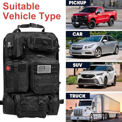 Tactical Seat Back Organizer, Molle Seat Back Organizer Panel With 5 Detachable Multi-Purpose Molle Pouch Fits Car Truck SUV Ford Jeep