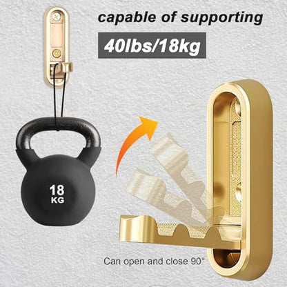 2Pcs Gold Folding Wall Hooks Heavy Duty Foldable Coat Hooks for Hanging Towels Clothes Bags Keys Bathroom Bedroom Closet Gold Hooks for Wall