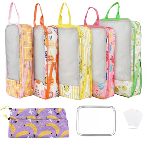 7 Pcs Compression Packing Cubes for Travel Luggage, Lightweight Suitcase Organizer Bags Set, Compression Packaging Cube for Travel Essentials, Packing Cubes for Carry on Suitcase - color: fruits