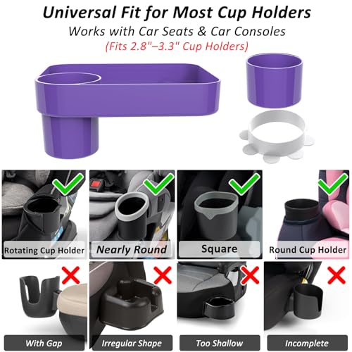 Car Seat Snack Tray for Kids, Mess-Free Square Travel Tray Cup Holder Snack Tray, Durable Car Food Tray for Toddlers, Universal Fit Kids Travel Road Trip Essentials (1, Purple) - color: purple