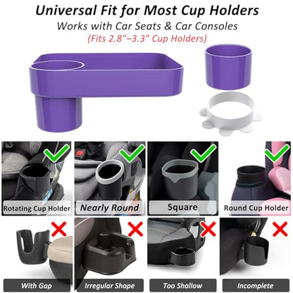 Car Seat Snack Tray for Kids, Mess-Free Square Travel Tray Cup Holder Snack Tray, Durable Car Food Tray for Toddlers, Universal Fit Kids Travel Road Trip Essentials (1, Purple) - color: purple