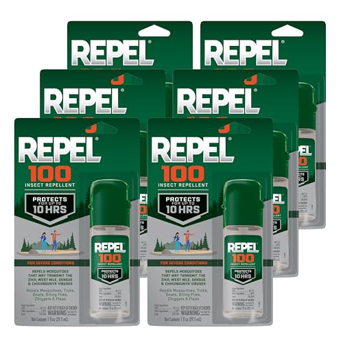 Repel 100 Insect Repellent, 1 Ounce, With DEET, 10-Hour Protection Long-Lasting Insect Repellent Travel Pump Spray Repels Mosquitoes, Ticks, Gnats, Biting Flies, Chiggers And Fleas, 6 Pack - size: 1 Fl Oz (Pack of 6), style: 6 Pack