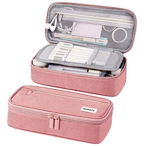 WEMATE Pencil Case, Large Storage Organizer, Makeup Bag, Teacher Must - have, Big Pencil Pouch, Marker Case for College - color: Pink