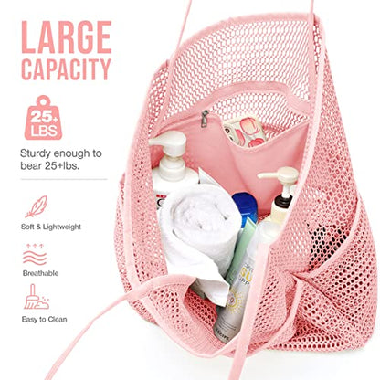 KPX Beach Bag with Mini Pocket, Summer Beach Tote Bags for Women Large Foldable Mesh Swimming Pool Travel Bags - Sandproof - color: Pink