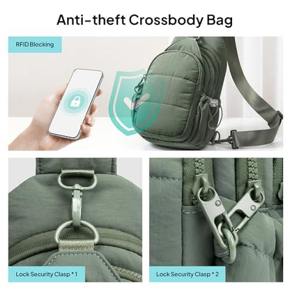 TOPEAST Sling Bag for Women, Anti-Theft Crossbody Bag with RFID Blocking & Water Bottle Holder for Travel, Water-resistant - color: Green