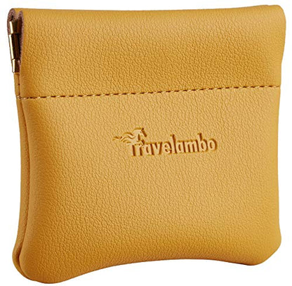 Travelambo Leather Squeeze Coin Purse Pouch Change Holder For Men & Women - color: Access Yellow