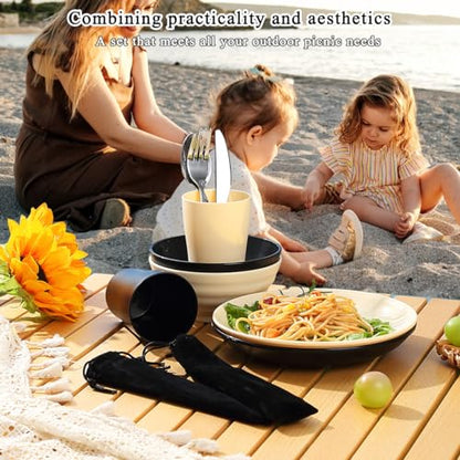 Kyraton Camping Utensils - Travel & Picnic Mess Kit, Silverware Set Includes Knife, Spoon, Fork, Cup, Bowl, Plate - Camping Essentials for 2 - color: B. 2 Person