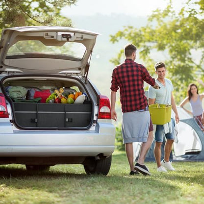 112L Large Capacity Car Trunk Organizer with 20L Insulated Fresh-Keeping Bag, Heavy-Duty 600D Waterproof Oxford Collapsible Storage for SUV, Sedan, Truck, 2 Securing Hooks & Reflective Strips - size: 112L (With Insulated Cooler)