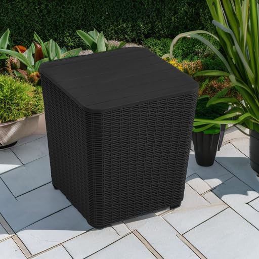 YITAHOME Outdoor Coffee Table with Extra Storage 11.5 Gallon Resin Rattan Side Table for Patio Decor,Cushions(Black) | Extra Storage