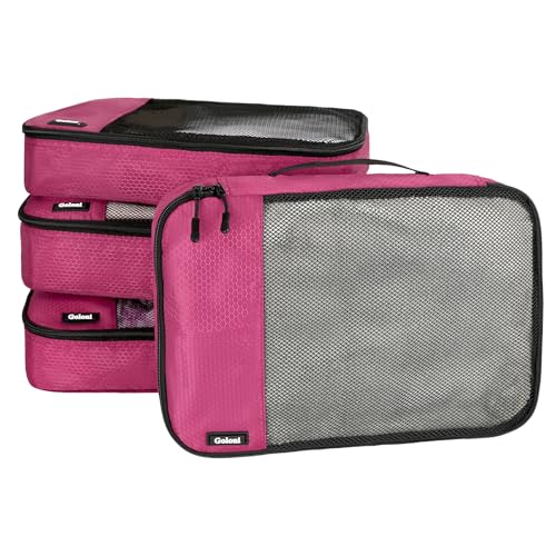 Packing Cubes for Travel Essentials,4 Set Packing Cubes for Suitcases,Lightweight Mesh Luggage Organizer Bag,Pink - color: Pink