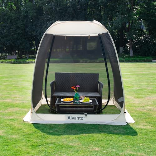 Alvantor Pop Up Screen House Tent, Instant Outdoor Gazebo with Mosquito Netting & UPF 50+ Sun Protection, Portable Canopy Shelter for Patio, Backyard, Camping (2-10 Person) - color: Beige, size: 6'x6'