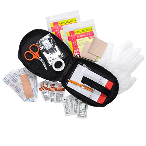 MFASCO Boy Scout Personal First Aid Kit-Compact Black Pouch Attaches to Belt or Bag, Scout-Compliant Supplies, Meets BSA Standards - Mini Emergency Kit for Travel, Hiking, Camping, Outdoor Use 6x4x2.5