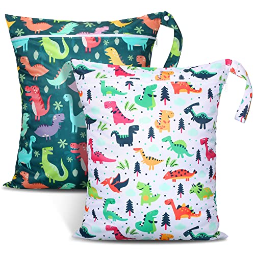 Shappy 2 Pack Large Travel Laundry Bags, Large Wet Dry Waterproof Dirty Clothes Bag for Suitcase, Swimsuit Beach Gym College Dorm Wet Bag(Dinosaur Style) - style: Dinosaur Style