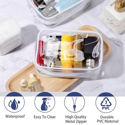12 Pieces Clear Cosmetics Bag, Clear PVC Zippered Cosmetic Makeup Pouch, TSA Approved Toiletry Bag for Travel, Waterproof Vinyl Plastic Organizer Case for Vacation Bathroom (White Medium) - color: White