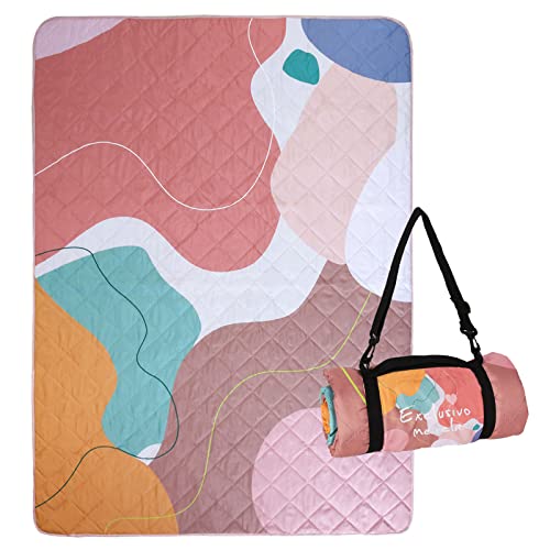 Exclusivo Mezcla Extra Large Waterproof Picnic Blankets 3 Layer, Sandproof and Foldable Outdoor Blanket for Beach Camping, Park and Travel - color: Abstract Red
