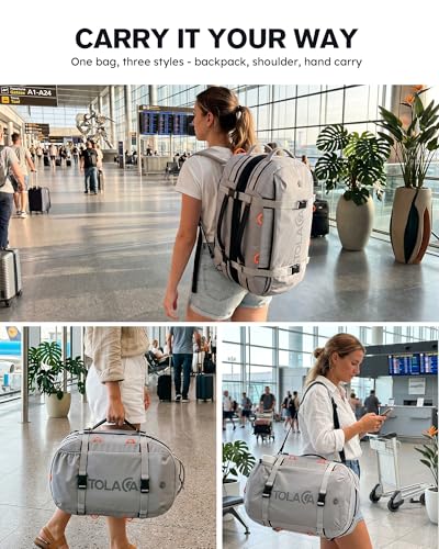 Tolaccea Travel Laptop Backpack for Men Women, 40L-50L Expandable Carry On Backpack with Wet Dry Compartment, TSA Approved Daypack Fits 16 Inch Laptop, Convertible Rucksack Duffel Bag for Work Travel - color: Light Gray