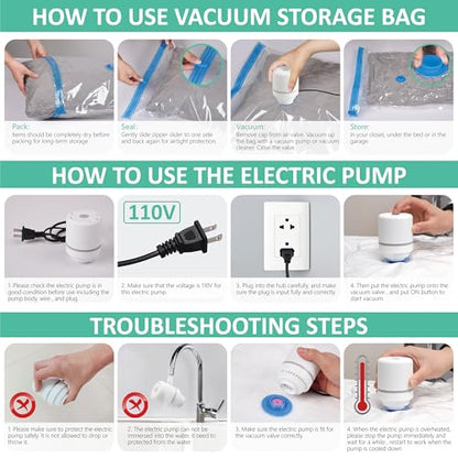 Cozy Essential 20 Pack Vacuum Storage Bags with Electric Pump, Vacuum Seal Bags for Clothing, Pillows, Blanket Bedding Comforters