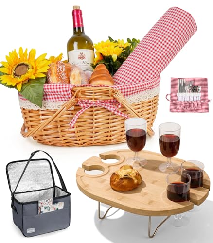 Family Picnic Basket for 4 with Table and Blanket Collapsible Cooler Bag Insulated Picnic Set for Beach Picnic Hamper Picnic Date Essentials for Outdoor Picnic Accessories