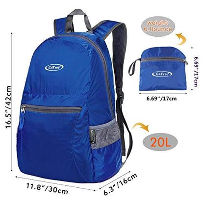 G4Free 20L Lightweight Packable Backpack Travel Hiking Daypack Foldable Backpack for Men Women - color: A-navy Blue