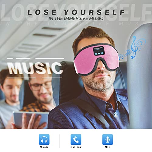 Sleep Headphones, 3D Sleep Mask, LIGHTIMETUNNEL Washable Sleeping Headphones with Ultra Thin Stereo Speakers Microphone Hands Free for Insomnia Travel Pink - color: Pink