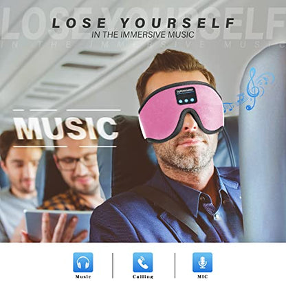 Sleep Headphones, 3D Sleep Mask, LIGHTIMETUNNEL Washable Sleeping Headphones with Ultra Thin Stereo Speakers Microphone Hands Free for Insomnia Travel Pink - color: Pink